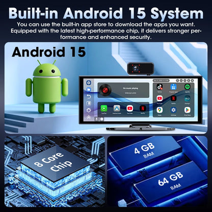 11.26 pouces Android 15 voiture DVR 4G + 64G WIFI sans fil Carplay Android Auto Dash Cam multimédia lecteur vidéo GPS Navigation BT AUX