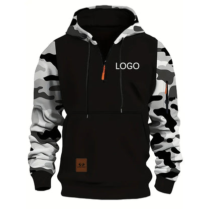 Personnalisez votre logo, sweats à capuche pour hommes, sweat-shirts à panneaux camouflage, embellissements à fermeture éclair tendance, streetwear, cadeaux personnalisés pour hommes