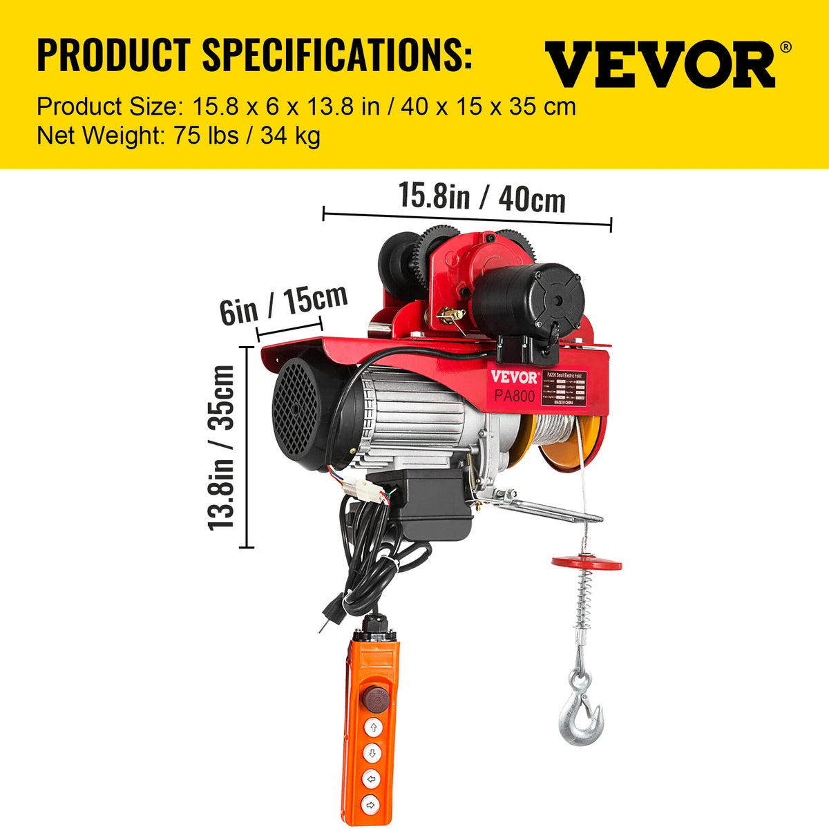 VEVOR 800 kg 1300 W Treuil à Câble Palan Électrique Palan à Levier en Acier Palan Électrique avec Chaine pour Usines Entrepôts