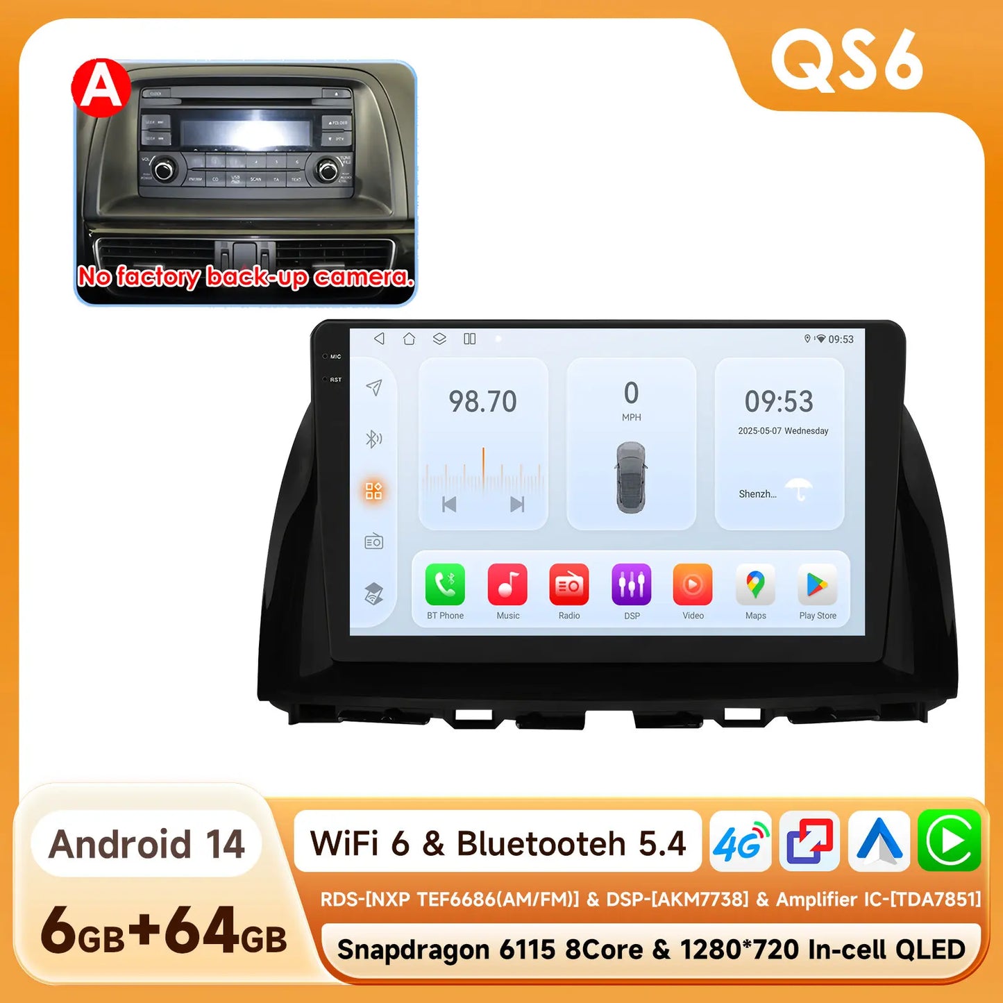 Snapdragon 8Core Android 14 autoradio pour Mazda CX5 CX-5 2012-2015 lecteur multimédia 6115 360 Cam Autoaradio Carpay Android Auto