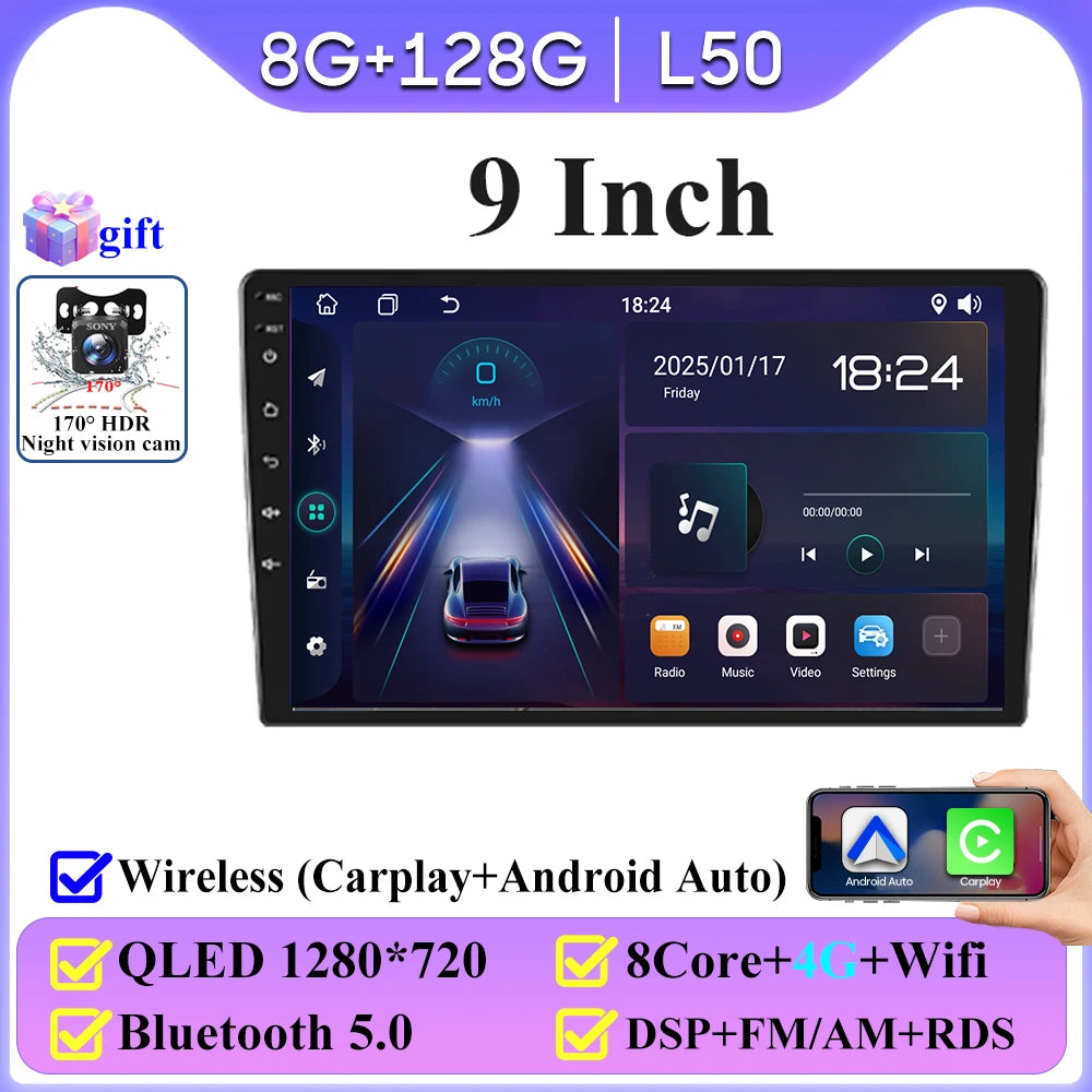 Android 16 universel 9/10 pouces autoradio CarPlay autoradio Android Auto GPS lecteur multimédia 2 DIN WiFi lecteur QLED écran BT