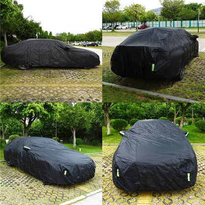 Housses de voiture universelles SUV/berline, imperméables, pour l'extérieur, Protection contre le soleil, la pluie et la neige, UV, conception à fermeture éclair, étui noir pour voiture, S-XXL
