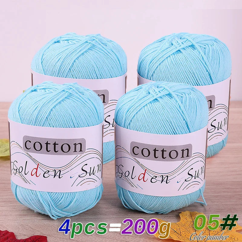 200 g de fil de coton pur 100 %, fil au crochet moyen-fin, fait à la main pour tricoter des pulls, des gilets, des chapeaux et des petites couvertures. Fil de coton moyen-fin, 1 pièce = 4 pièces = 200 grammes