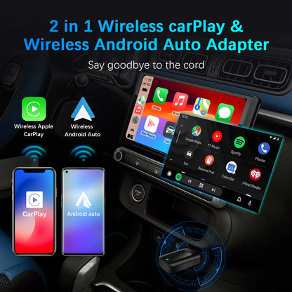 Mini adaptateur CarPlay Android Auto sans fil 2 en 1, avec WiFi 5G BT5.0, Plug and Play, pour voiture filaire en usine, conception compacte, nouveauté 2026