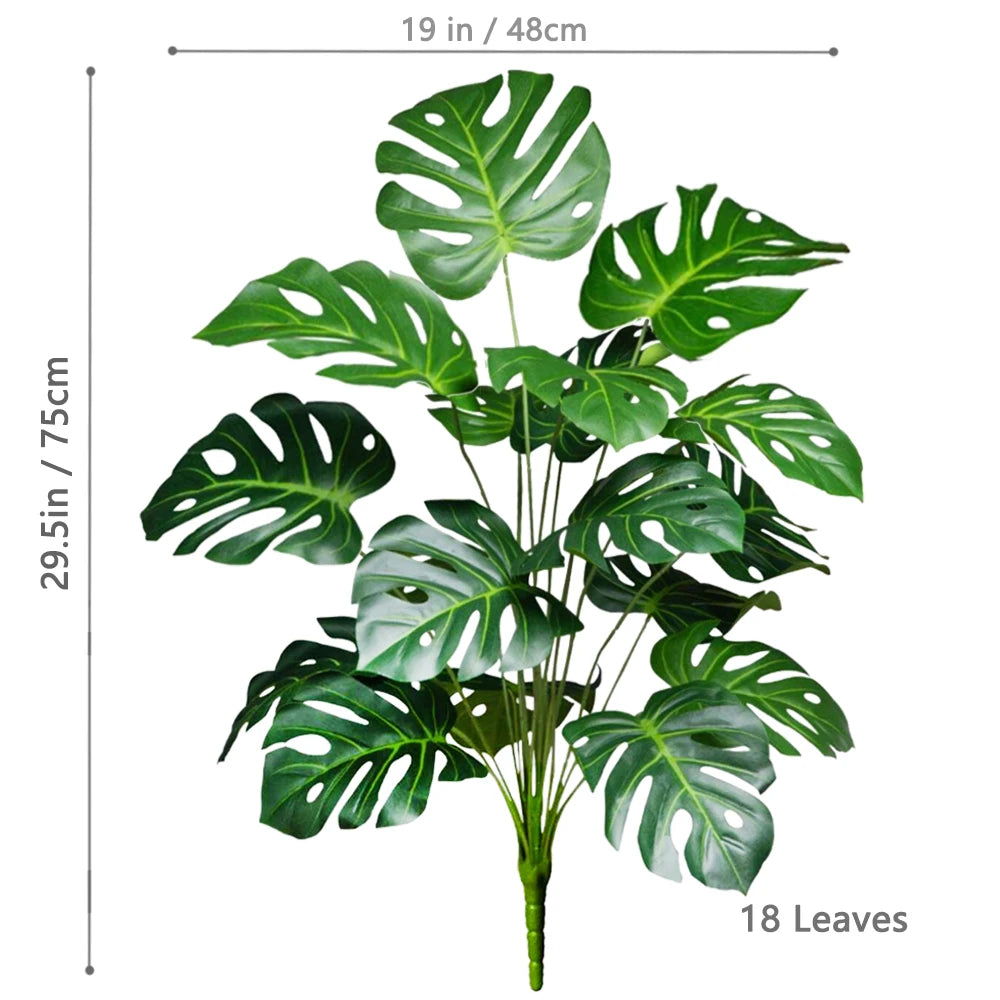 ورقة Monstera اصطناعية بلاستيكية، نبات مزيف للزينة بوعاء، مناسبة لديكور المنزل، 60-100 سم