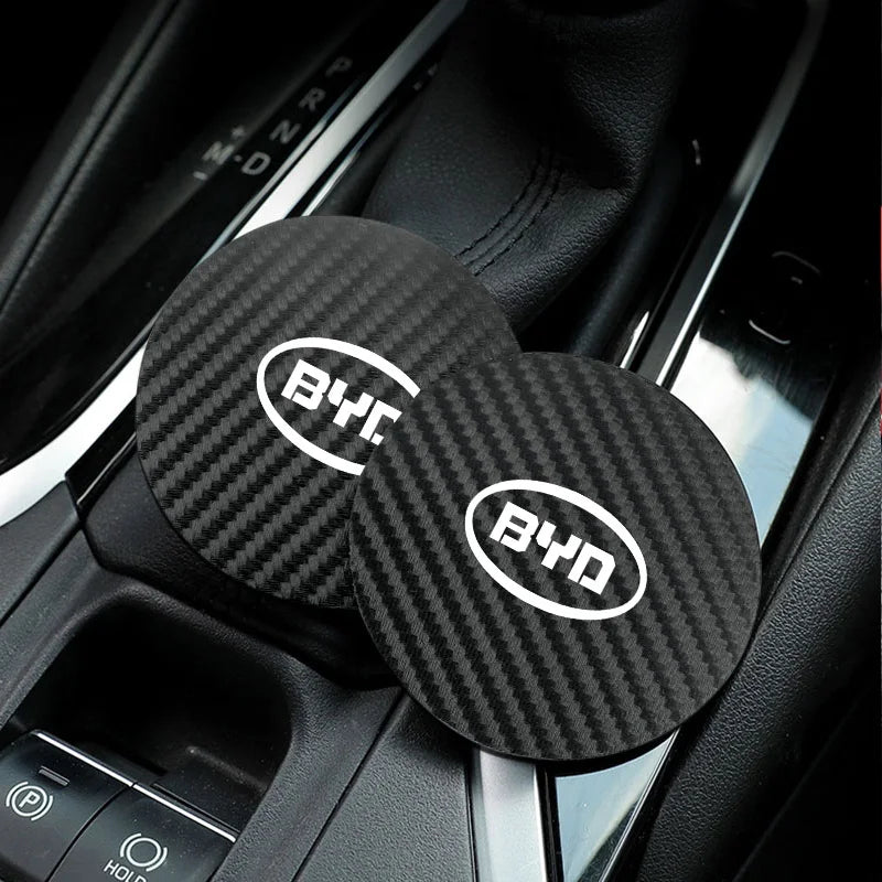 Tapis de dessous de verre en cuir pour voiture, 2 pièces, Anti-bruit, antidérapant, pour tasse d'eau BYD Atto 3 Yuan Plus Han Tang EV F3 E6 Dmi Song F0 Qin Pro G3
