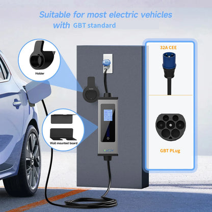 WUFEN GBT 32A 7KW chargeur EV Portable GBT chargeur de véhicule électrique avec support GB/T câble de chargement Wi-Fi Bluetooth APP contrôle