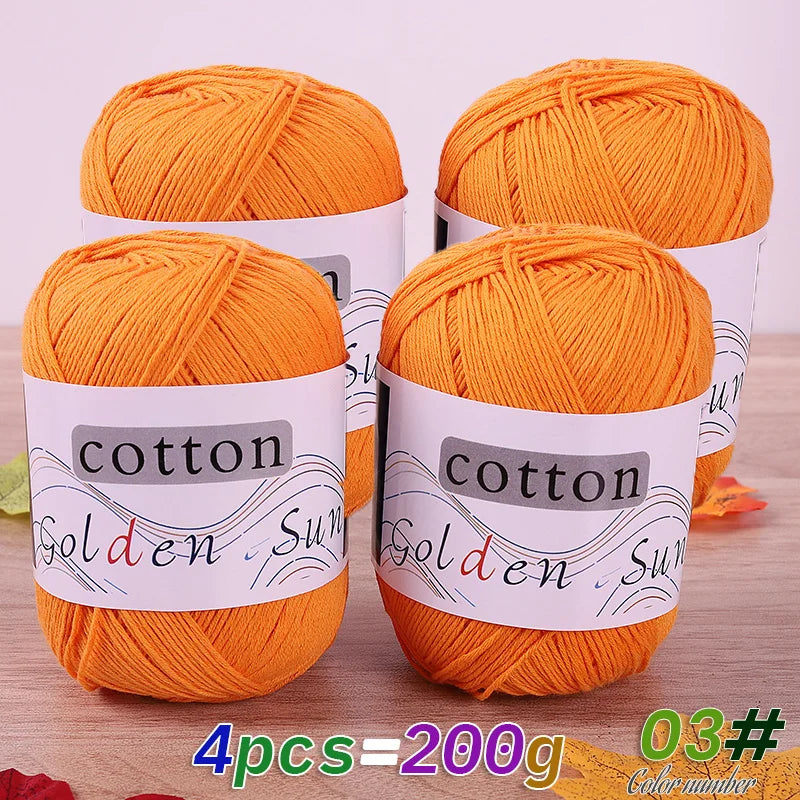200 g de fil de coton pur 100 %, fil au crochet moyen-fin, fait à la main pour tricoter des pulls, des gilets, des chapeaux et des petites couvertures. Fil de coton moyen-fin, 1 pièce = 4 pièces = 200 grammes