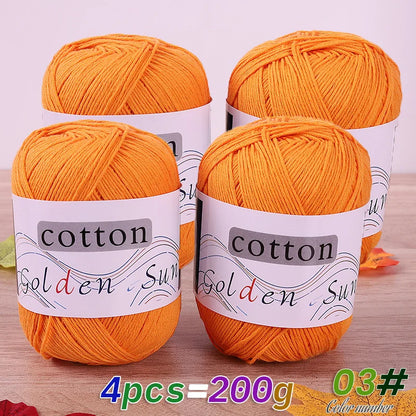200 g de fil de coton pur 100 %, fil au crochet moyen-fin, fait à la main pour tricoter des pulls, des gilets, des chapeaux et des petites couvertures. Fil de coton moyen-fin, 1 pièce = 4 pièces = 200 grammes