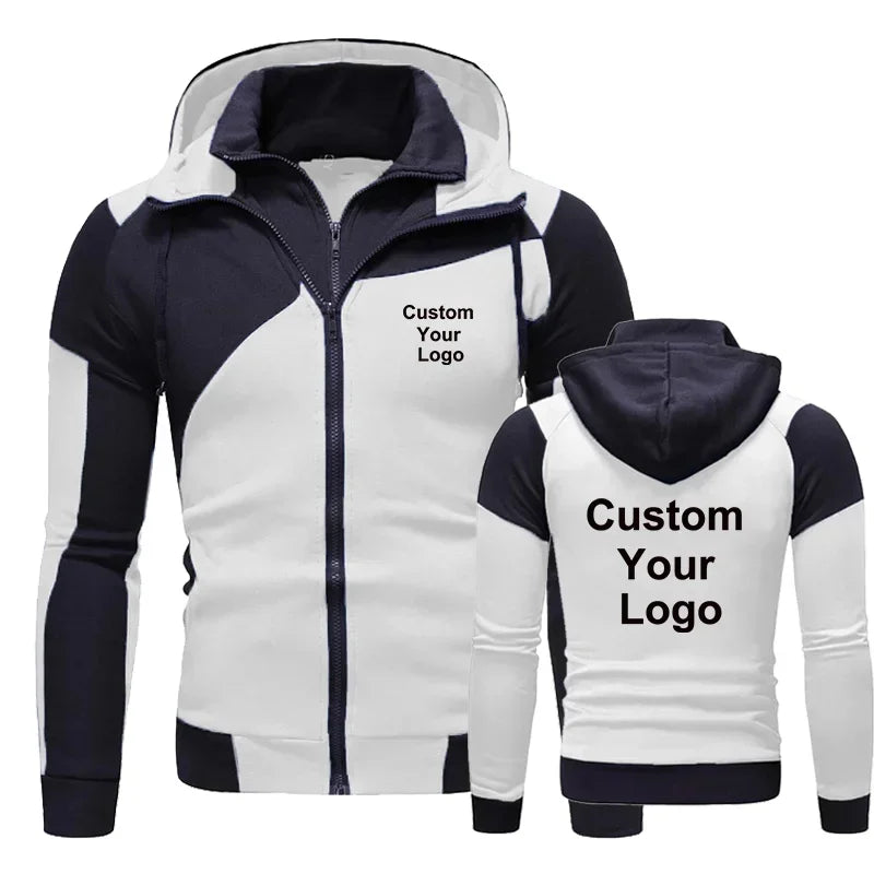 Sweat à capuche à Double fermeture éclair pour homme, sweat-shirt, veste à capuche avec votre Logo personnalisé, mode automne/hiver