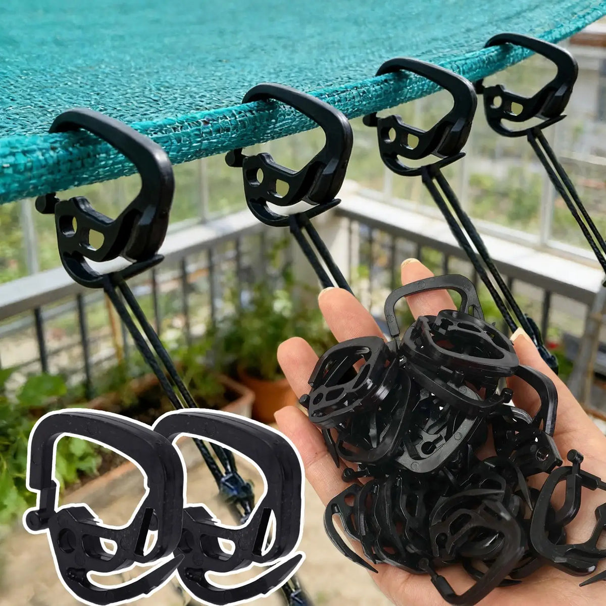 Clips de fixation multifonctionnels pour toile d'ombrage de jardin, portables    Serre-câbles réglables pour fixation de filet pare-soleil de camping extérieur