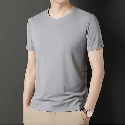 T-shirt à Manches Courtes pour Homme, Col Rond, Solide, avec Poignets Brodés, à la Mode, Confortable, Respirant et artificiel astique