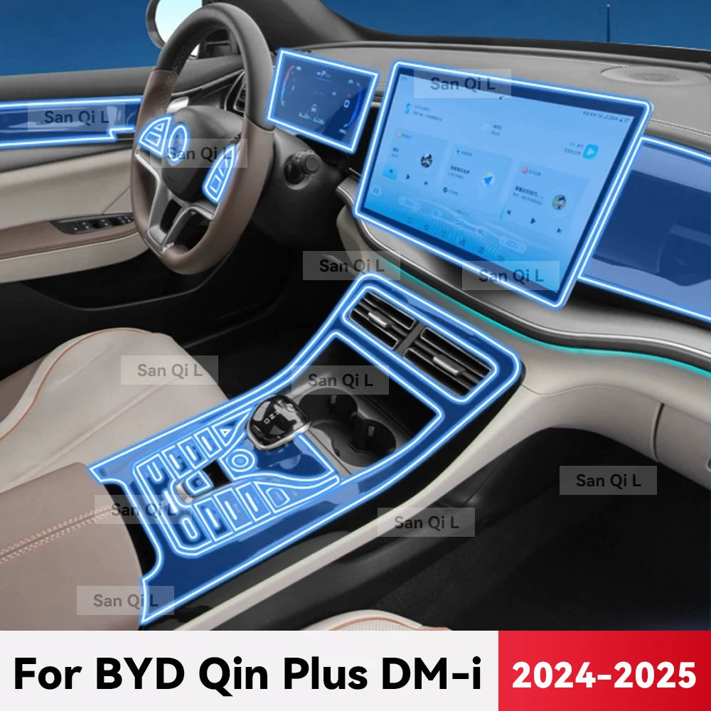 Film Transparent en TPU pour Console centrale de voiture BYD QIN PLUS 2024 2025, panneau multimédia de Navigation, protection anti-rayures, Film intérieur