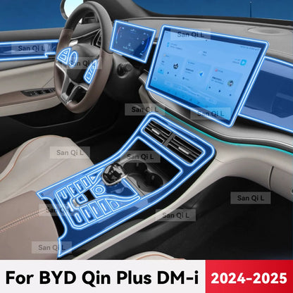 Film Transparent en TPU pour Console centrale de voiture BYD QIN PLUS 2024 2025, panneau multimédia de Navigation, protection anti-rayures, Film intérieur