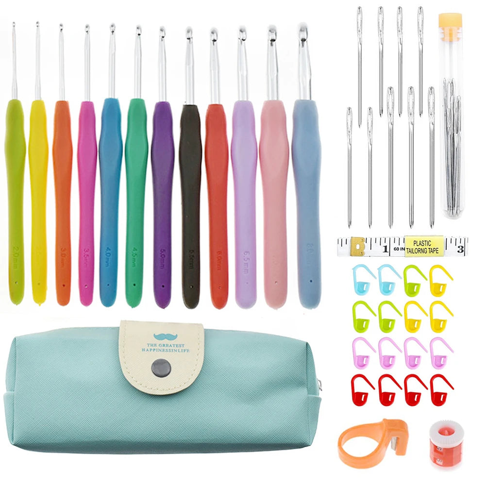 Kits de crochets avec sac de rangement, poignée souple, aiguilles à Crochet en aluminium, tissage de fils, ensemble d'aiguilles à tricoter, outil de couture et de tissage, bricolage