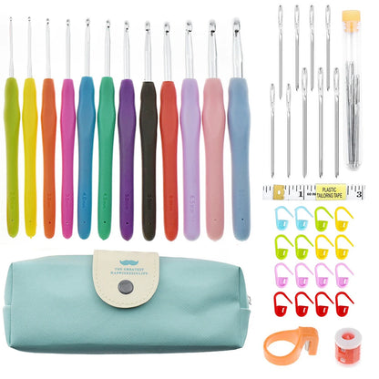 Kits de crochets avec sac de rangement, poignée souple, aiguilles à Crochet en aluminium, tissage de fils, ensemble d'aiguilles à tricoter, outil de couture et de tissage, bricolage