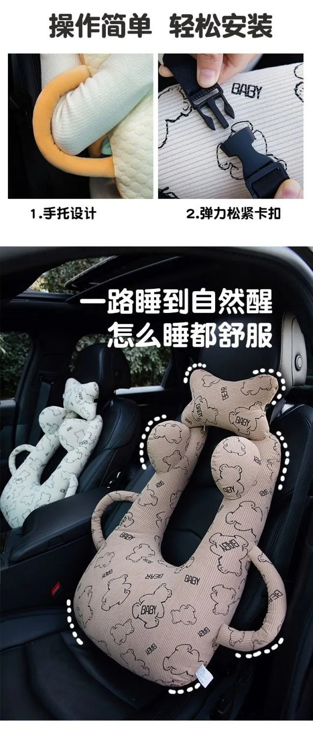Ceinture de sécurité de voiture pour enfants, dispositif de couchage de voiture haut de gamme, oreiller de siège arrière pour les promenades longue distance, oreiller fixe pour bébé