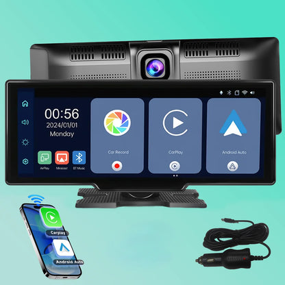 Caméra embarquée 10,26 pouces 2K, écran sans fil CarPlay et Android Auto, caméra de recul BYLITU, double objectif, DVR, WiFi, GPS, navigation, enregistreur vidéo