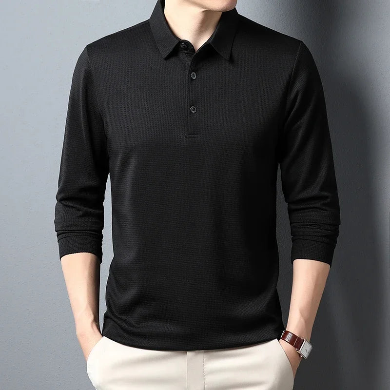 Chemise à manches longues pour hommes, Polo décontracté, couleur unie, à la mode, respirant, confortable, polyvalent, nouvelle collection