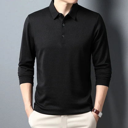 Chemise à manches longues pour hommes, Polo décontracté, couleur unie, à la mode, respirant, confortable, polyvalent, nouvelle collection