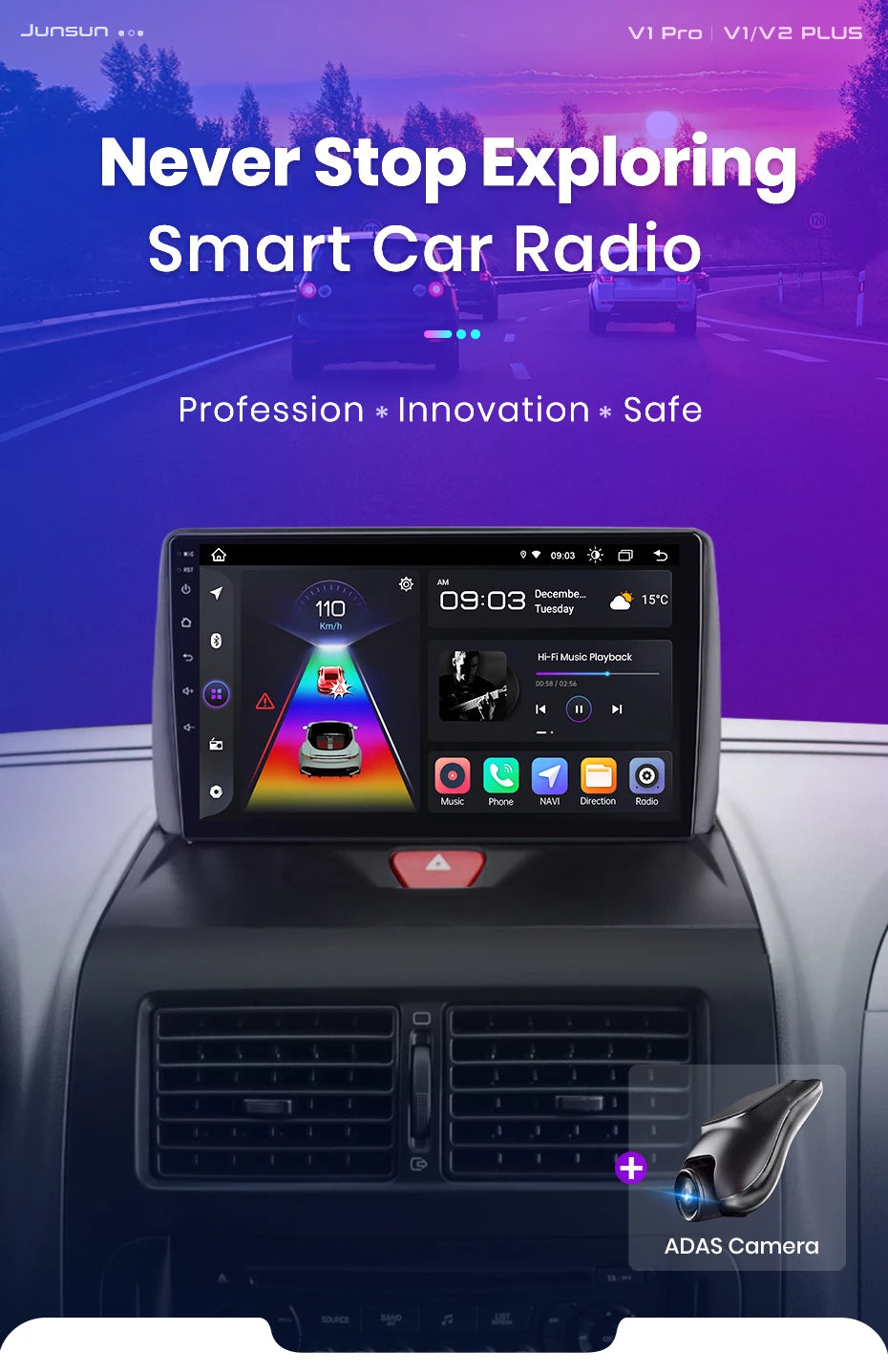 Junsun-V1 AI Voice Wireless CarPlay Android Auto Radio, KIT Rods 2007, 2008, 2009, 2010-2016, 4G, Système intelligent de voiture, GPS