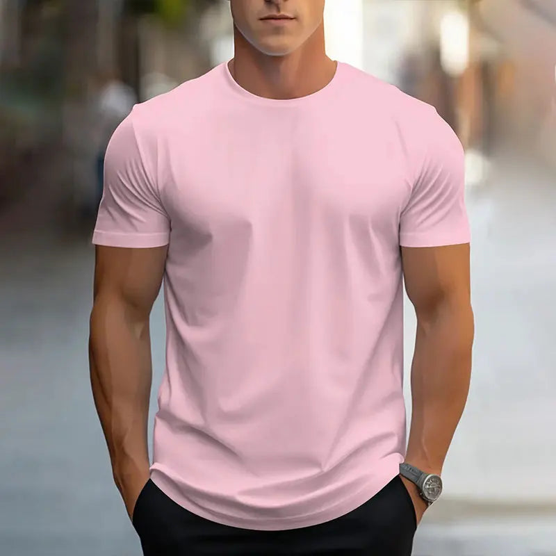 2024 Nouveau Col Rond À Manches Courtes T-Shirt Classique Mode Solide Couleur Sport Respirant À Manches Courtes D'été Respirant Gym Top