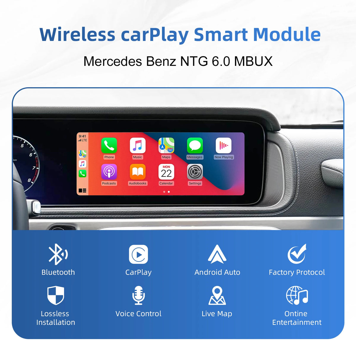Kit de rénovation automatique sans fil CarPlay et Android, boîtier décodeur, Interface CarPlay pour système Mercedes Benz NTG 6.0 MBUX 2019 +