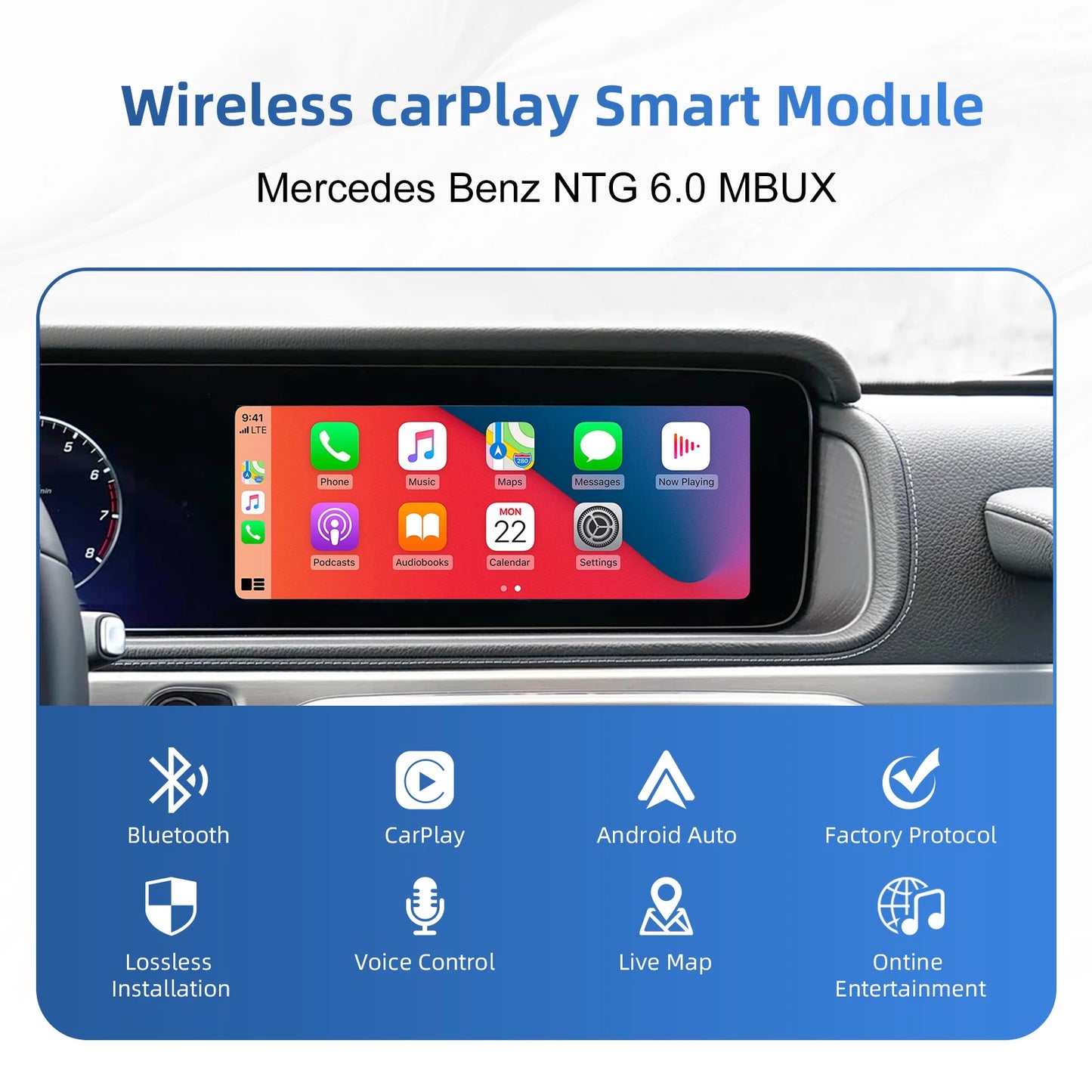 Kit de rénovation automatique sans fil CarPlay et Android, boîtier décodeur, Interface CarPlay pour système Mercedes Benz NTG 6.0 MBUX 2019 +