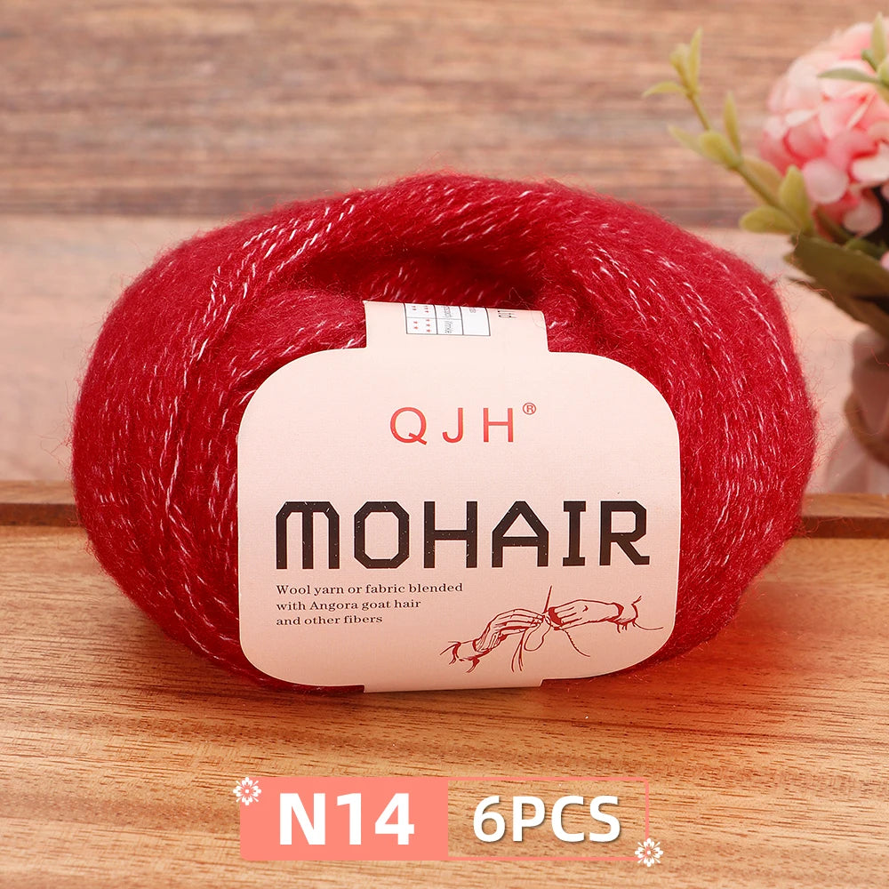 Fil Mohair doux et chaud, 6 paquets/150g, chaussettes de pull en tricot faites à la main, fil d'écharpe châle au Crochet, 60% Mohair, 40% acrylique