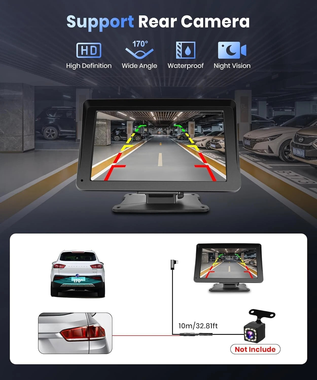 7 "/9" pouces Portable sans fil Carplay Android Auto écran HD autoradio multimédia MP5 lecteur vidéo caméra de recul arrière DVR