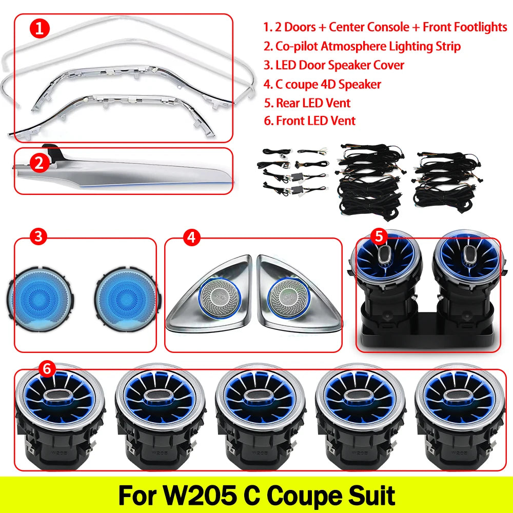 Lumières d'ambiance LED 3/64 couleurs, pour Mercedes Benz W205 X253 classe C GLC coupé C43 C63s, Instrument intérieur, lampe décorative, rénovation