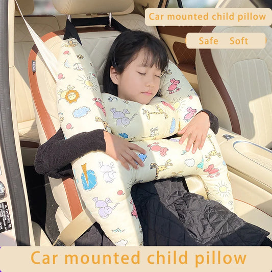 Oreiller monté sur voiture en coton pour enfant, accessoires d'intérieur de voiture doux et sûrs, empêche les collisions, dispositif de couchage monté sur voiture pour enfants