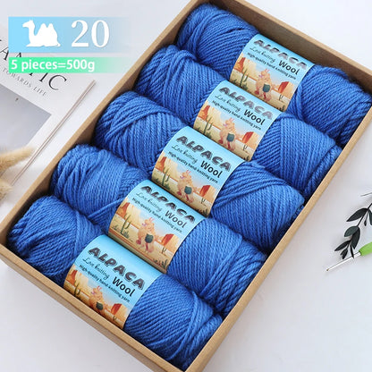 500g contient 5 écheveaux de fil de laine d'alpaga épais, 245 aiguilles, fil à tricoter, fil de matériel de bricolage pour pulls à tricoter, fil pour la fabrication de pulls en laine, grands manteaux, châles, chapeaux,