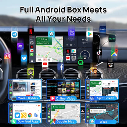 CarlinKit Android 13 LED AI Box CarPlay sans fil Android Auto Smart Car Multimedia Box Qualcomm 8-Core Chip SD Card Extensible jusqu'à 512 Go Support vidéo en ligne