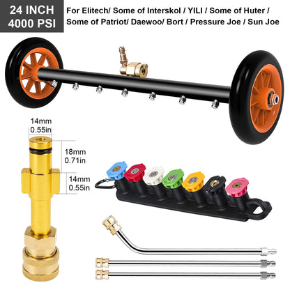 Nettoyeur de surface sous châssis de 24 pouces pour nettoyeur haute pression, balai à eau pour lavage de châssis de voiture, connecteur rapide 1/4 pouce, compatible Karcher Sun Joe