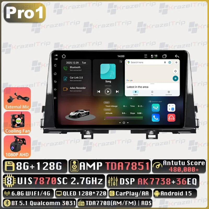 Autoradio Android 9 pouces pour KIA Morning 3 Picanto 2016 2017 2018 2019 2020 - 2023, GPS stéréo Carplay Autoradio DAB WIFI DSP RDS