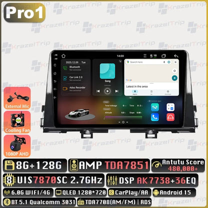 Autoradio Android 9 pouces pour KIA Morning 3 Picanto 2016 2017 2018 2019 2020 - 2023, GPS stéréo Carplay Autoradio DAB WIFI DSP RDS