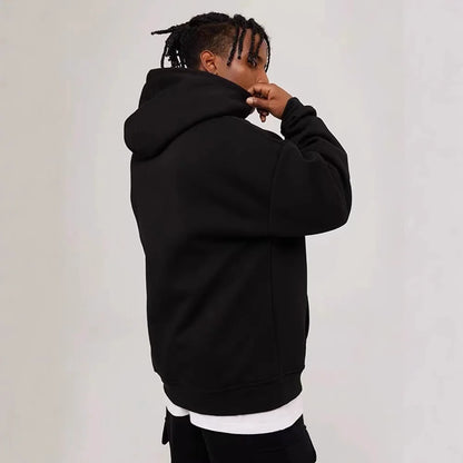 Sweat à capuche pour hommes, polaire épaisse, coupe ample, couleur unie, Style coréen, à la mode, haut décontracté en Fiber de Polyester, hiver