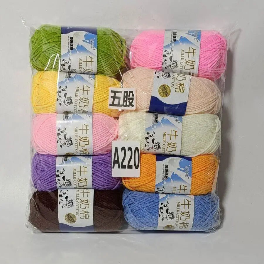 Fil de coton au lait de couleurs mélangées, 10 pièces, 500g, 5 plis, ensemble de fils au Crochet doux, fleurs tricotées à la main, fils peignés artisanaux au Crochet