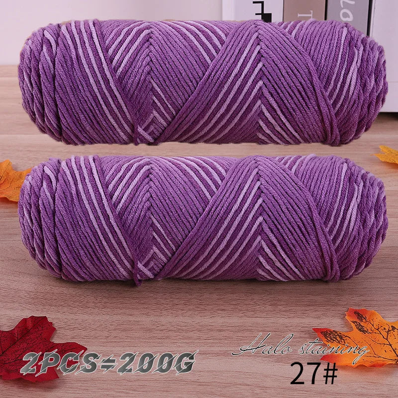 2 pièces de fil à tricoter en coton de lait teinté à 5 brins, coloré, pour bébé, écharpe tissée à la main, épaisseur moyenne, matériel de crochet fait main, sac