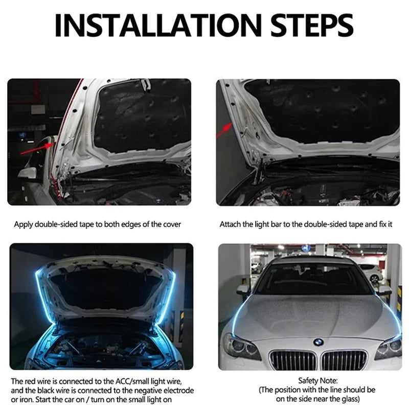 Feux diurnes à LED pour capot de voiture, démarrage par balayage, lumières décoratives, guide de capot moteur automatique DRL, lampe d'ambiance décorative, 12V, 150cm