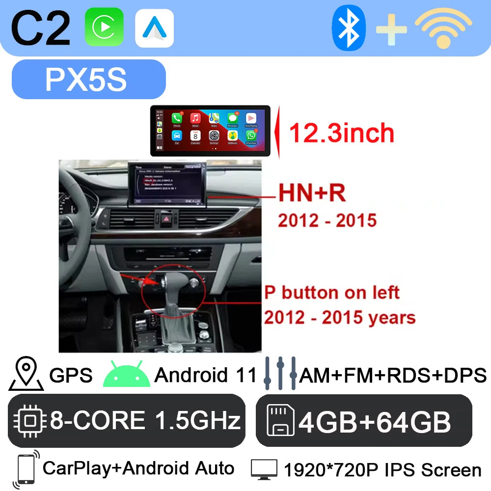 Android 13 sans fil Carplay 12.3 pouces pour Audi A6 C7 A7 2012-2018 autoradio multimédia Android Auto GPS 4G LTE DSP stéréo WiFi