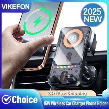 Chargeur de voiture sans fil 15W, support de téléphone à ouverture rotative électrique, support de téléphone portable pour grille d'aération, serrage automatique, accessoires de voiture