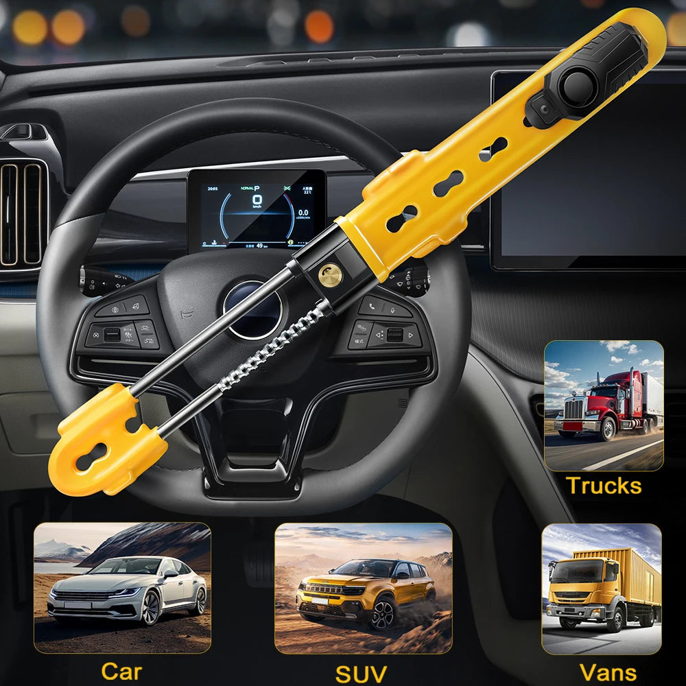 Verrouillage du volant avec alarme 113dB, dispositif antivol, verrouillage de sécurité pour voiture, alarme de verrouillage de roue de voiture réglable avec 2 clés