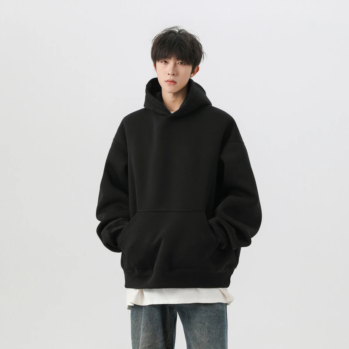 Sweat-shirt à capuche Bla Boxy pour homme, automne-hiver, surdimensionné, style américain, rigide et solide, en coton et polyester, décontracté...