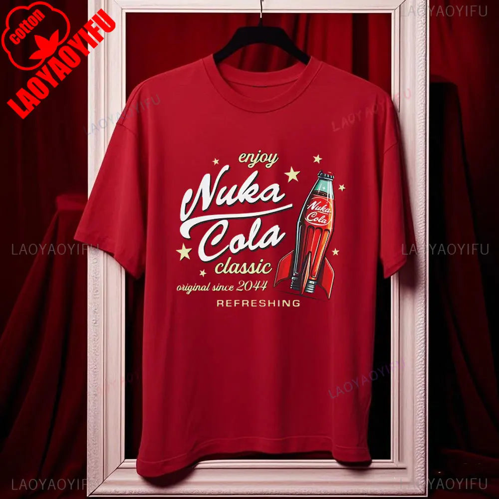 تيشيرت Nuka Cola Fallout للجنسين من القطن الناعم، تي شيرت مضحك، تي شيرت أحمر عتيق 2044، تي شيرت علوي، هدية للمعجبين، ملابس رجالية، هاراجوكو