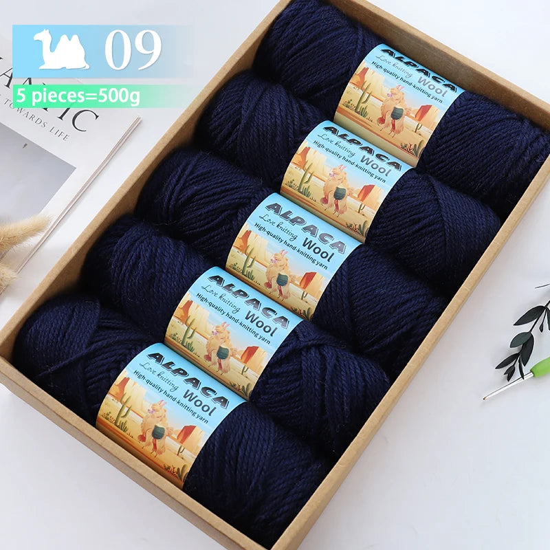 500g contient 5 écheveaux de fil de laine d'alpaga épais, 245 aiguilles, fil à tricoter, fil de matériel de bricolage pour pulls à tricoter, fil pour la fabrication de pulls en laine, grands manteaux, châles, chapeaux,