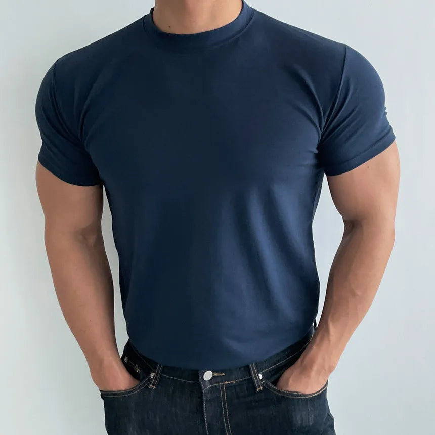 T-shirt à manches courtes pour hommes, vêtement d'été, de sport, de Fitness, d'entraînement, en coton, respirant, couleur unie, décontracté