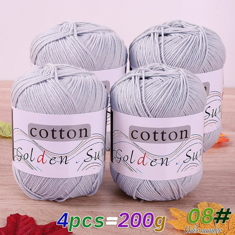 200 g de fil de coton pur 100 %, fil au crochet moyen-fin, fait à la main pour tricoter des pulls, des gilets, des chapeaux et des petites couvertures. Fil de coton moyen-fin, 1 pièce = 4 pièces = 200 grammes