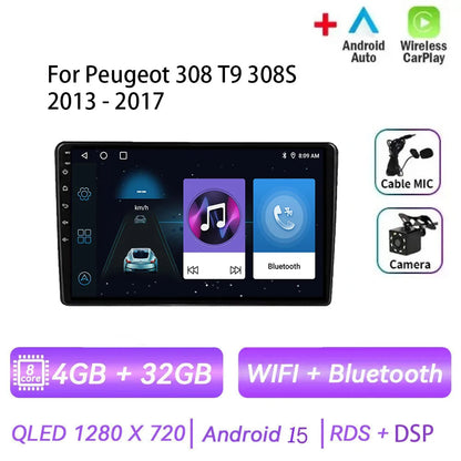 Android 15 pour Peugeot 308 T9 308S 2013 - 2017 Auto stéréo autoradio lecteur multimédia Navigation GPS 4G WIFI sans fil Carplay